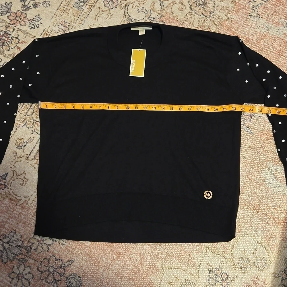 Michael Kors Stretchy Black Rhinestone Long Sleeve Designer Sweater - Size S